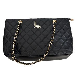 Loulu Black Quilted Crossbody Bag Gold Chain Strap Tassel Detail